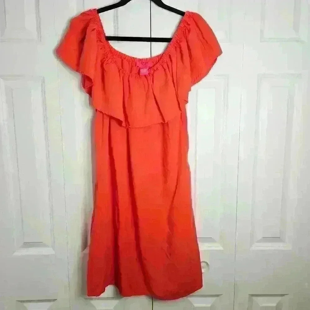 Catherine Maladrino Off The Shoulder Dress Small Orange Mini Dress